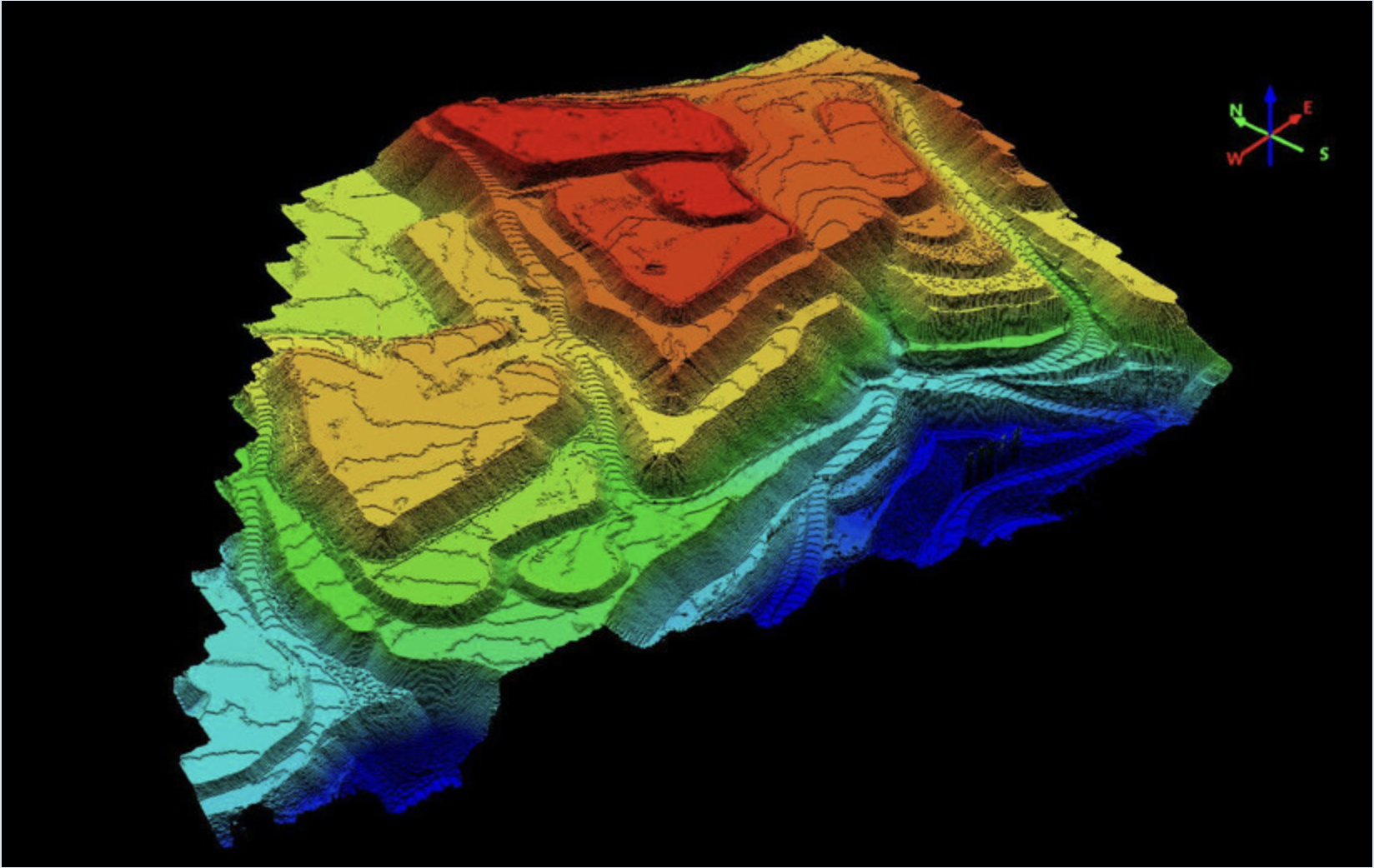 LiDAR terrain model with elevation-banded contours