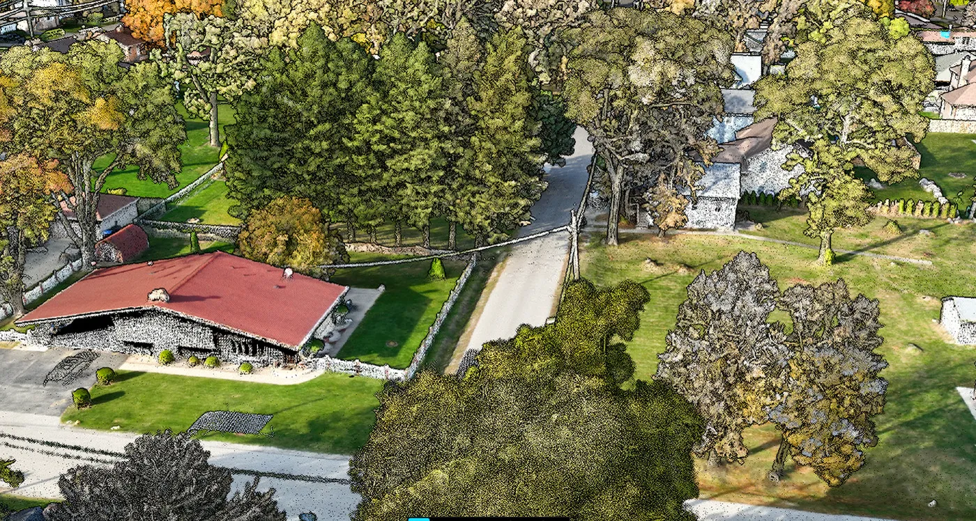 Colorized LiDAR point cloud of a roadway corridor